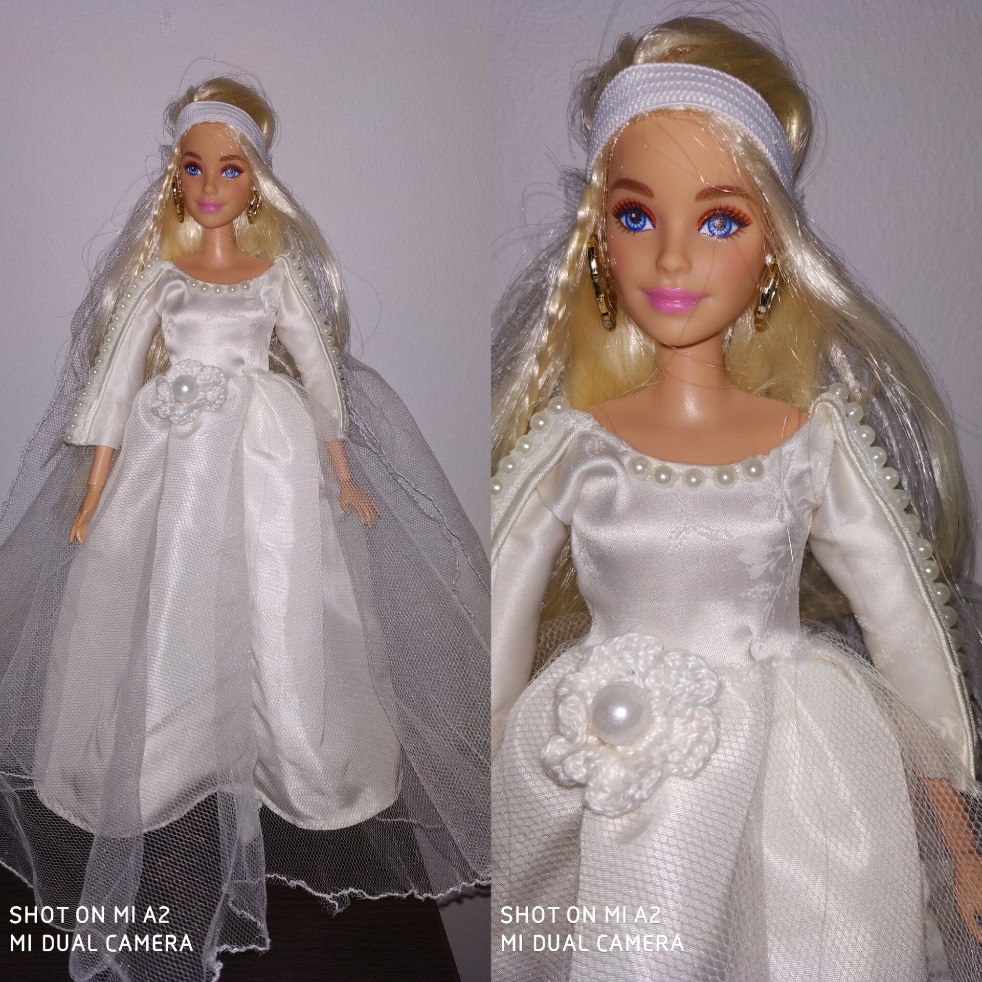 Suknia ślubna dla lalek Barbie rękodzieło