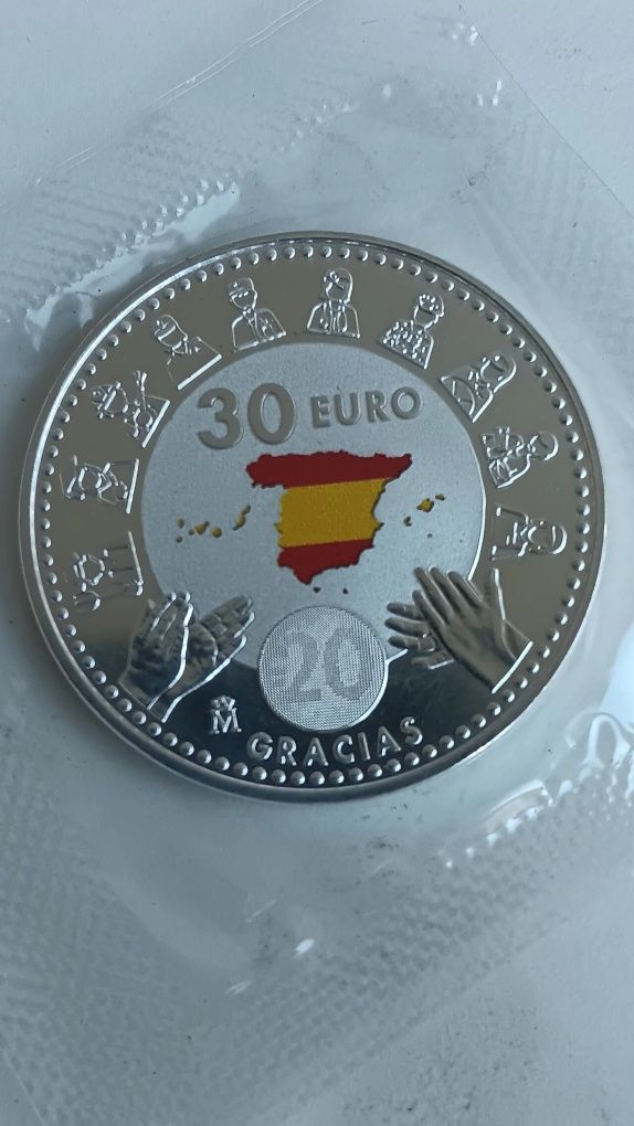 Moedas de 30 euros de prata 925. Espanha