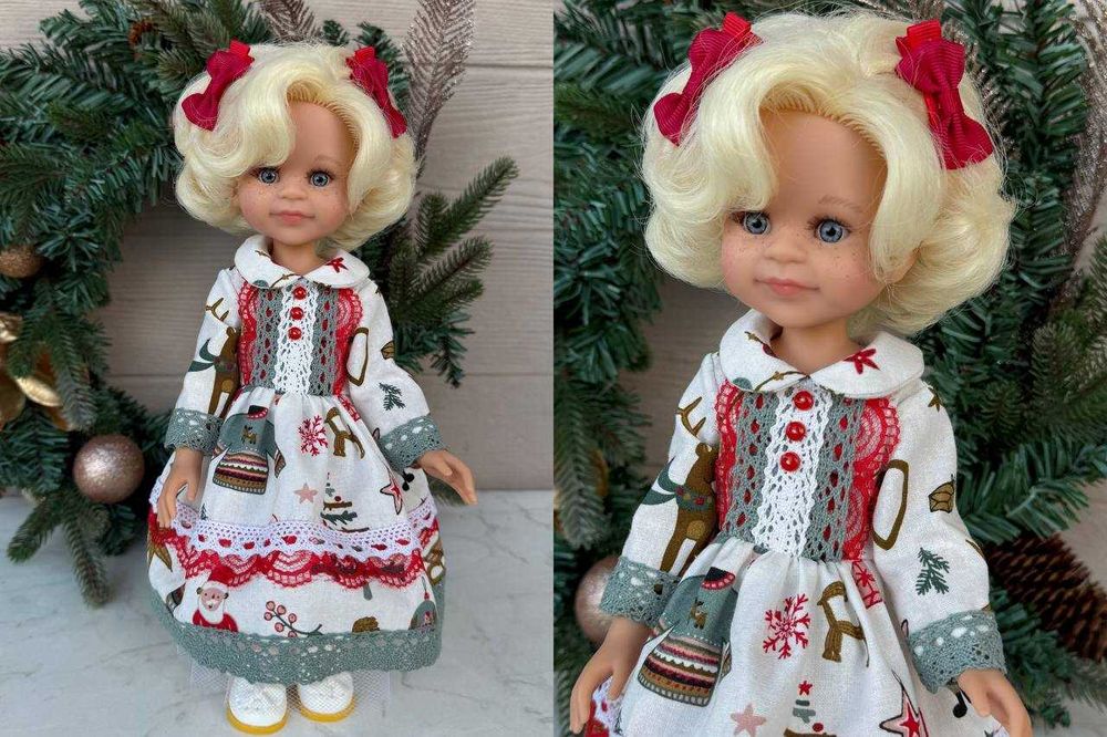 Świąteczna sukienka+buty dla lalki Paola Reina, La Lalla
