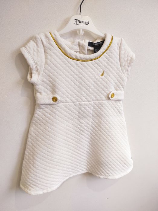 Biała elegancka dzianinowa sukienka krótki rękaw / na chrzest