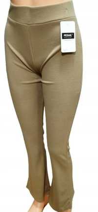 spodnie damskie elastyczne hit wzorek bawełna wysoki stan l/xl beżowe