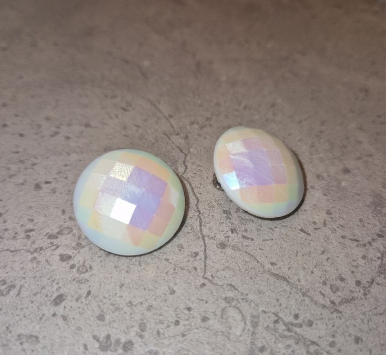 Klipsy retro vintage szklo fasetowane holo lata 80