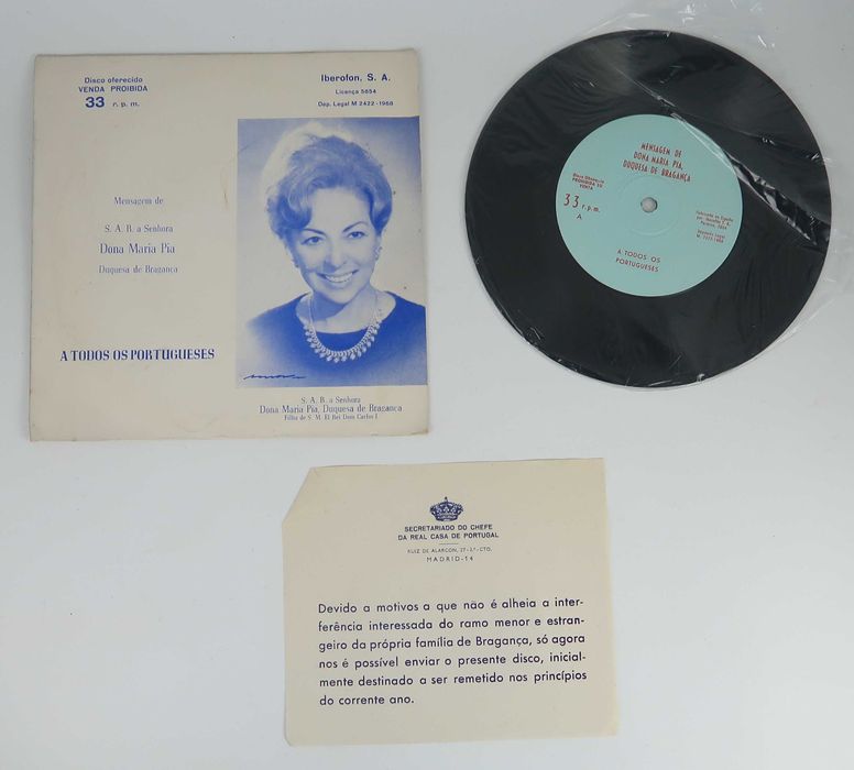 Mensagem D. Maria Pia / Princesa Beira todos Portugueses, Single Vinil