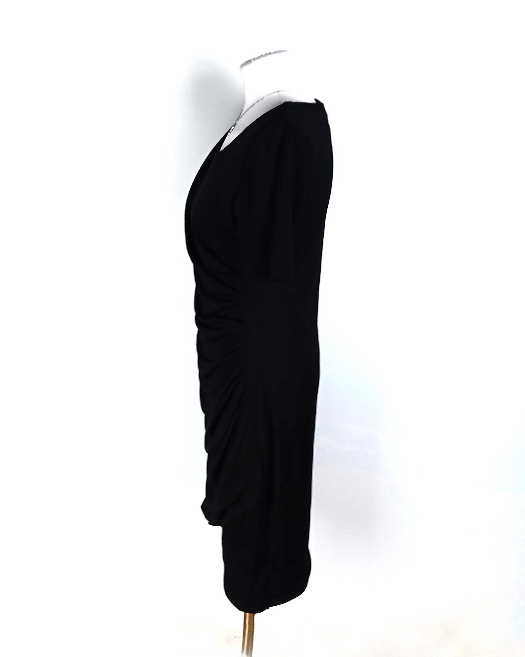 Czarna krótka sukienka damska z marszczenie krótki rękaw H&M M/38