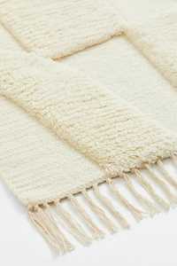 H&M HOME 170X240 wełna 94% bawełna 6% przepiękny frędzle jasny kremowy