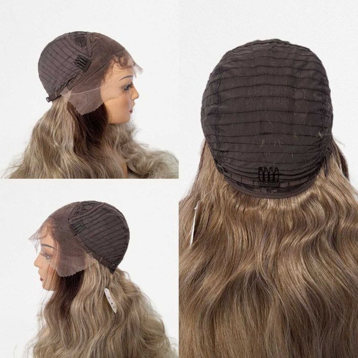 Długa kręcona blondynka Ombre koronkowa peruka z przodu