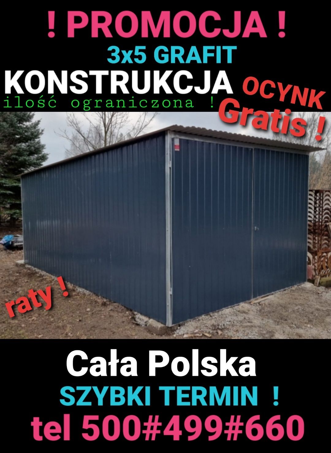 Garaż Blaszak 3x5 GRAFIT tanio i szybko ! Cały Kraj 1-8 dni ! Garaże