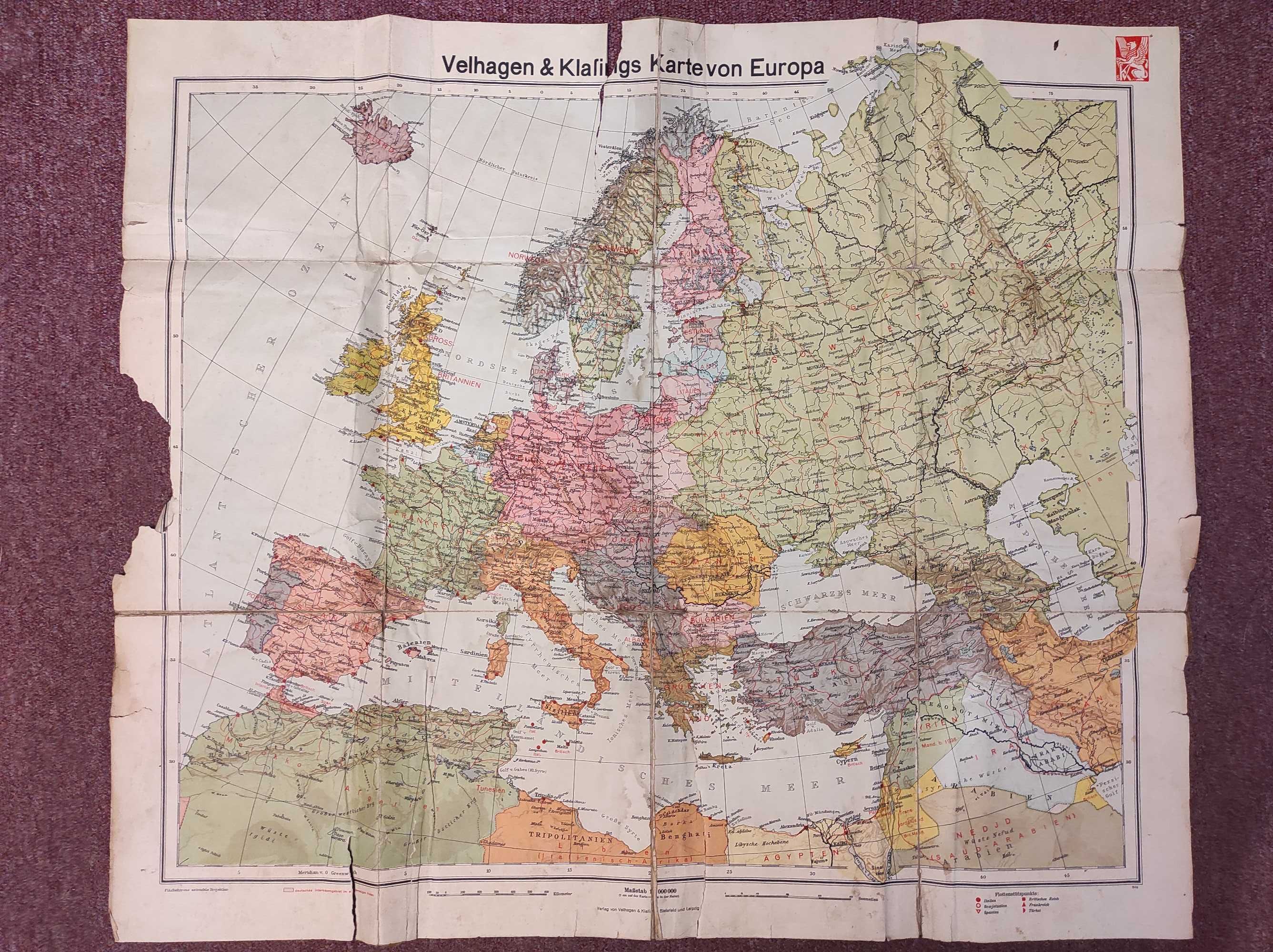Stara mapa Geo polityczna Europy z czasów 2 Wojny Światowej
