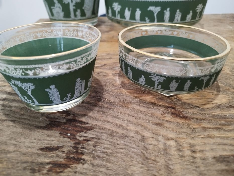 Zestaw szklanych naczyń Hellenic Green Jeannette, nowy w pudełku 1988r