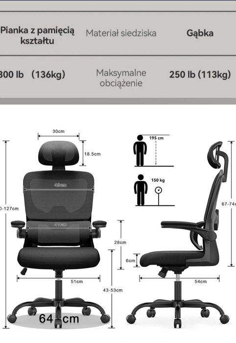 Krzesło biurowe ergonomiczne XL