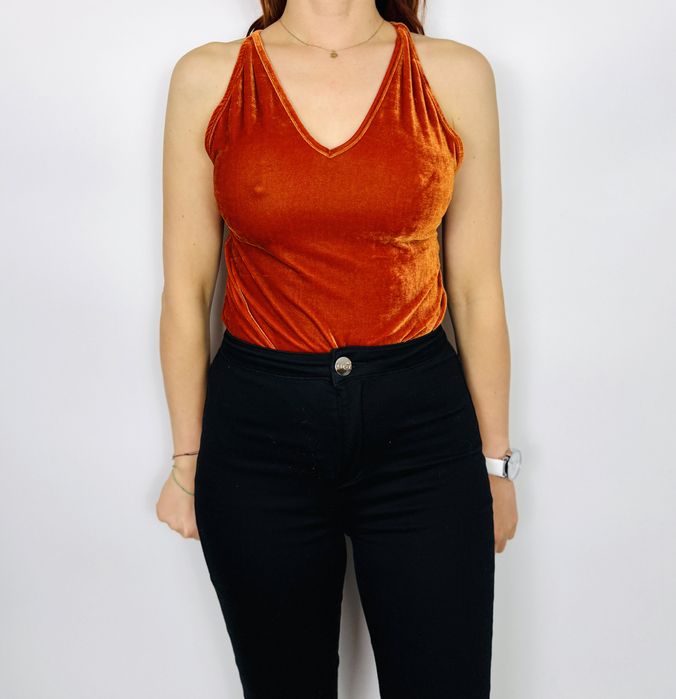 Welurowe body w miedzianym odcieniu S 36 Shein