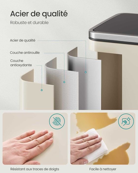 Kosz na śmieci 50L kremowy jedna komora wiadro wewnętrzne WADA