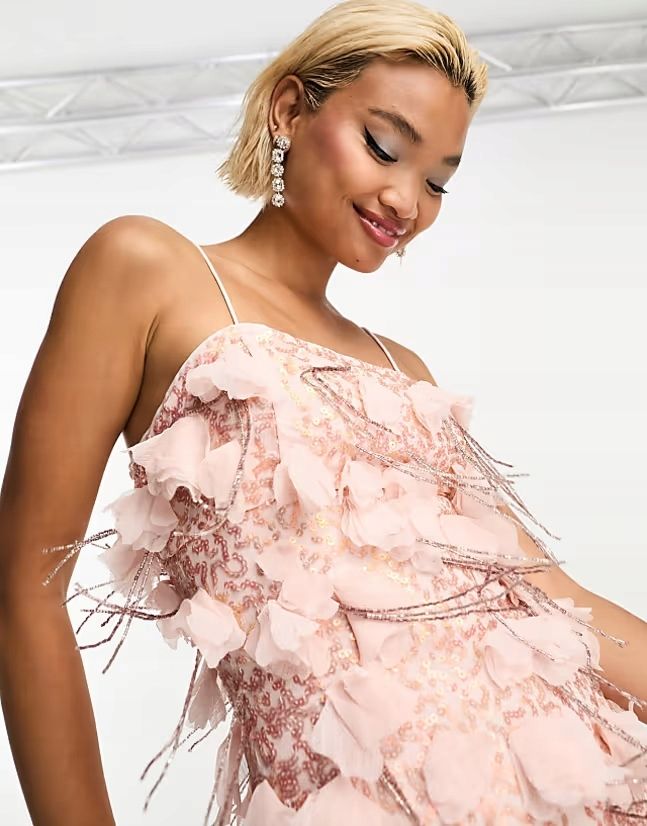 Asos Design 38 M Sukienka Zdobiona Różowa Mini 3D J27418