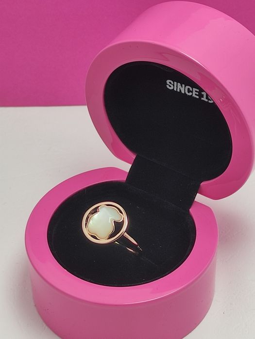 Pierścionek 16, 20 z misiem różowe srebro vermeil 925 z masą perłową