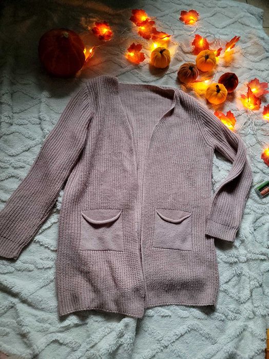 Pudrowo różowy kartigan sweter 36 S