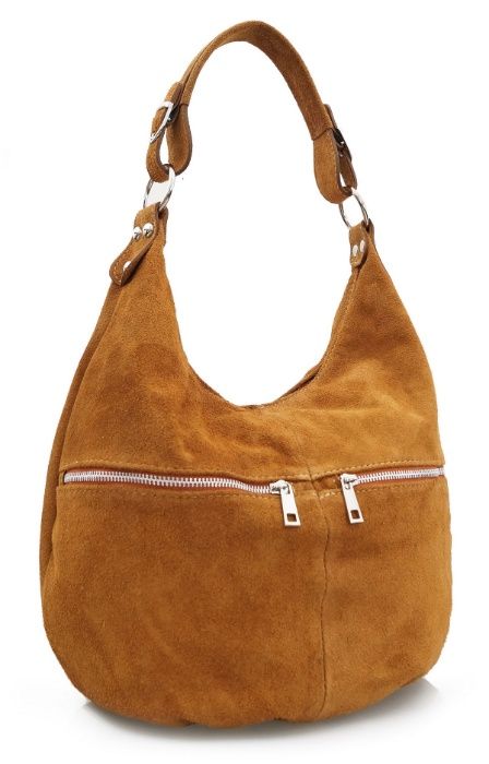 TOREBKA damska zamszowa worek z suwakami V318 camel