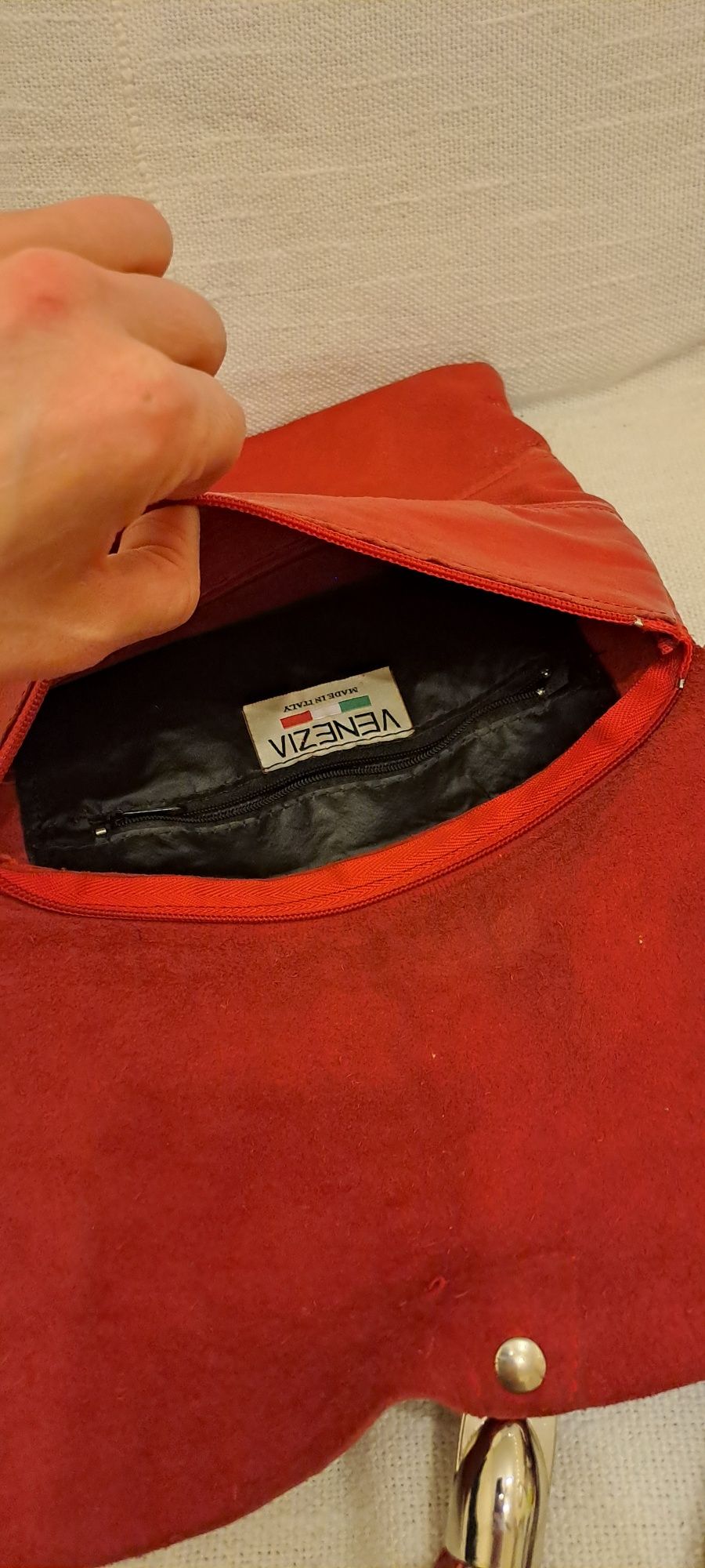 Venezia, czerwona skórzana miękka torebka, piękna!