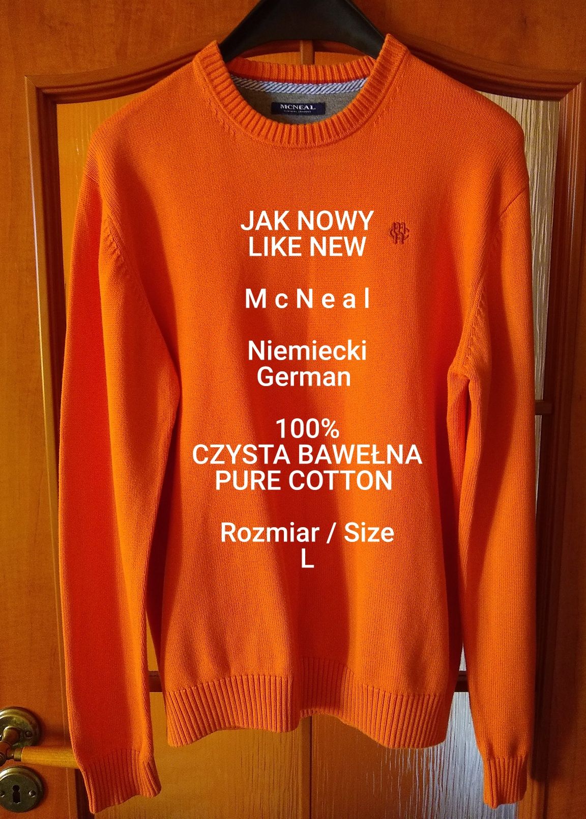 McNeal  Niemiecki elegancki męski sweter, 100% Czysta Bawełna, Roz. L