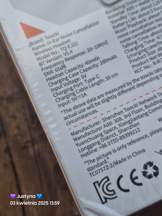 Nowe słuchawki bluetooth 5.4 ANC ENC niebieskie