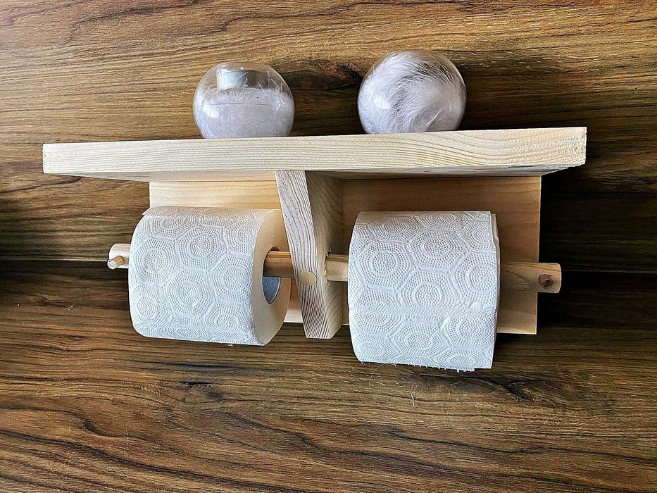 DREWNIANA półka z wieszakiem na papier lub ręcznik