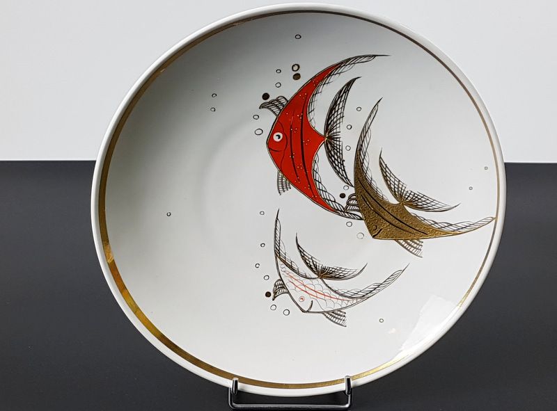 Talerz patera Schaubach Kunst Goldrelief ręcznie malowana porcelana