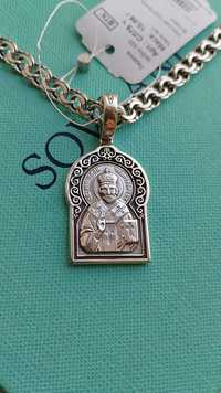 Серебряная ладанка иконка, мужской подвес, Святой Николай Чудотворец.