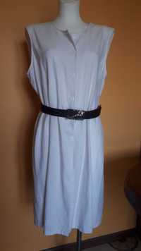Lniana biała włoska sukienka na upały rozmiar 44-46 , pasek gratis