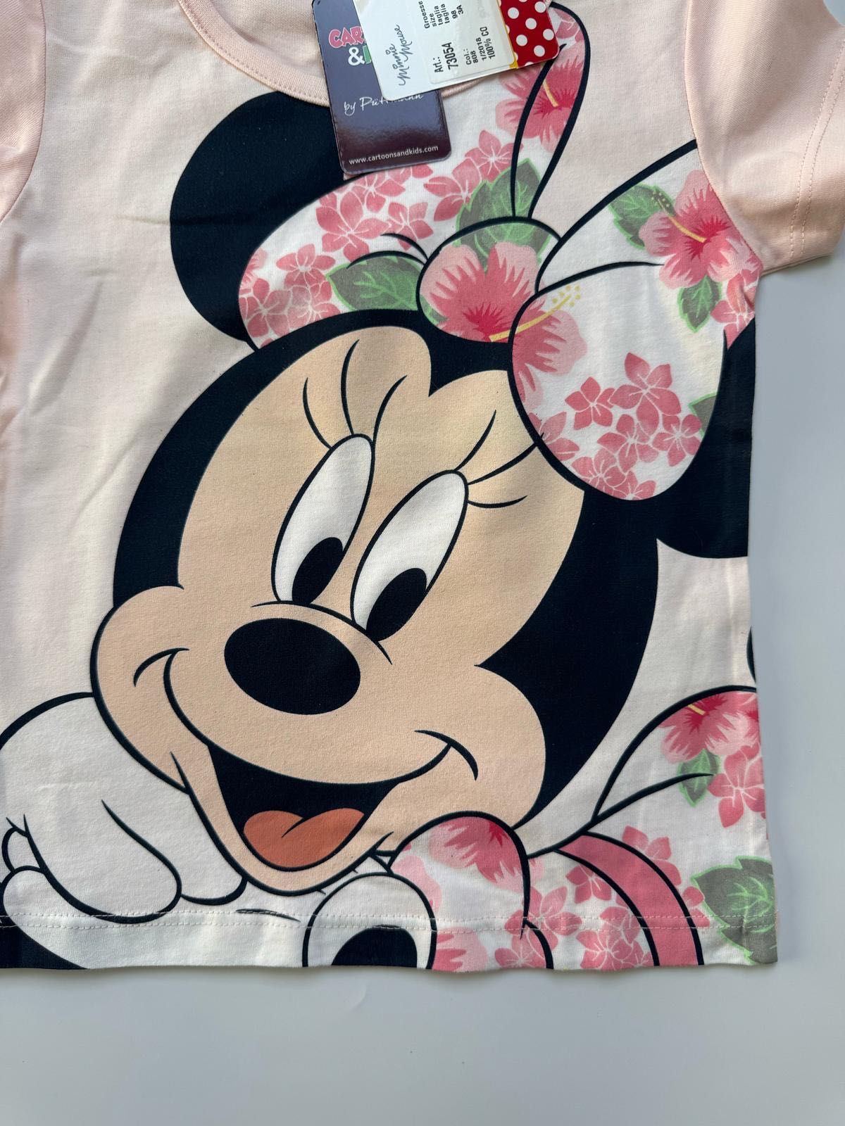 Nowa dziecięca bluzka na krótki rękaw MINNIE MOUSE różowa kremowa 98