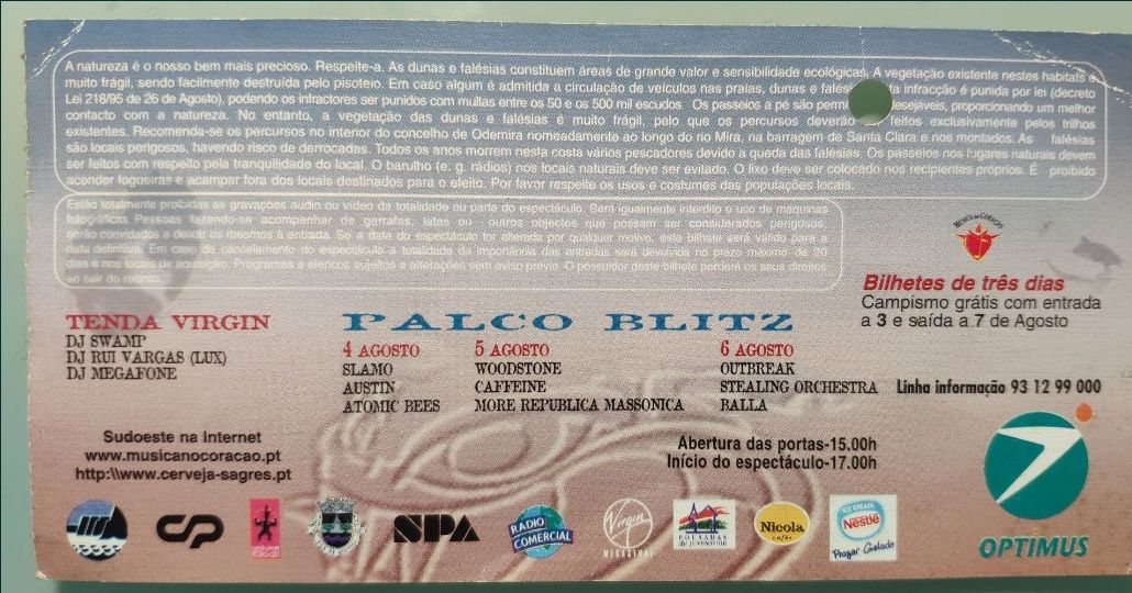 Bilhete sudoeste - Edição ano 2000