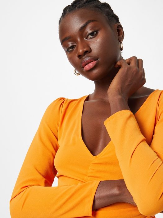 Monki Pomarańczowa sukienka midi now 36 S dopasowana marszczenia