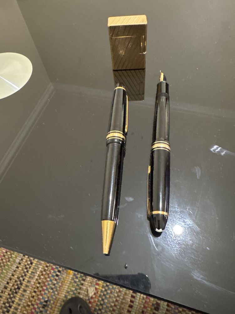 Canetas Montblanc permanente e rollerball + Isqueiro Dupont em ouro