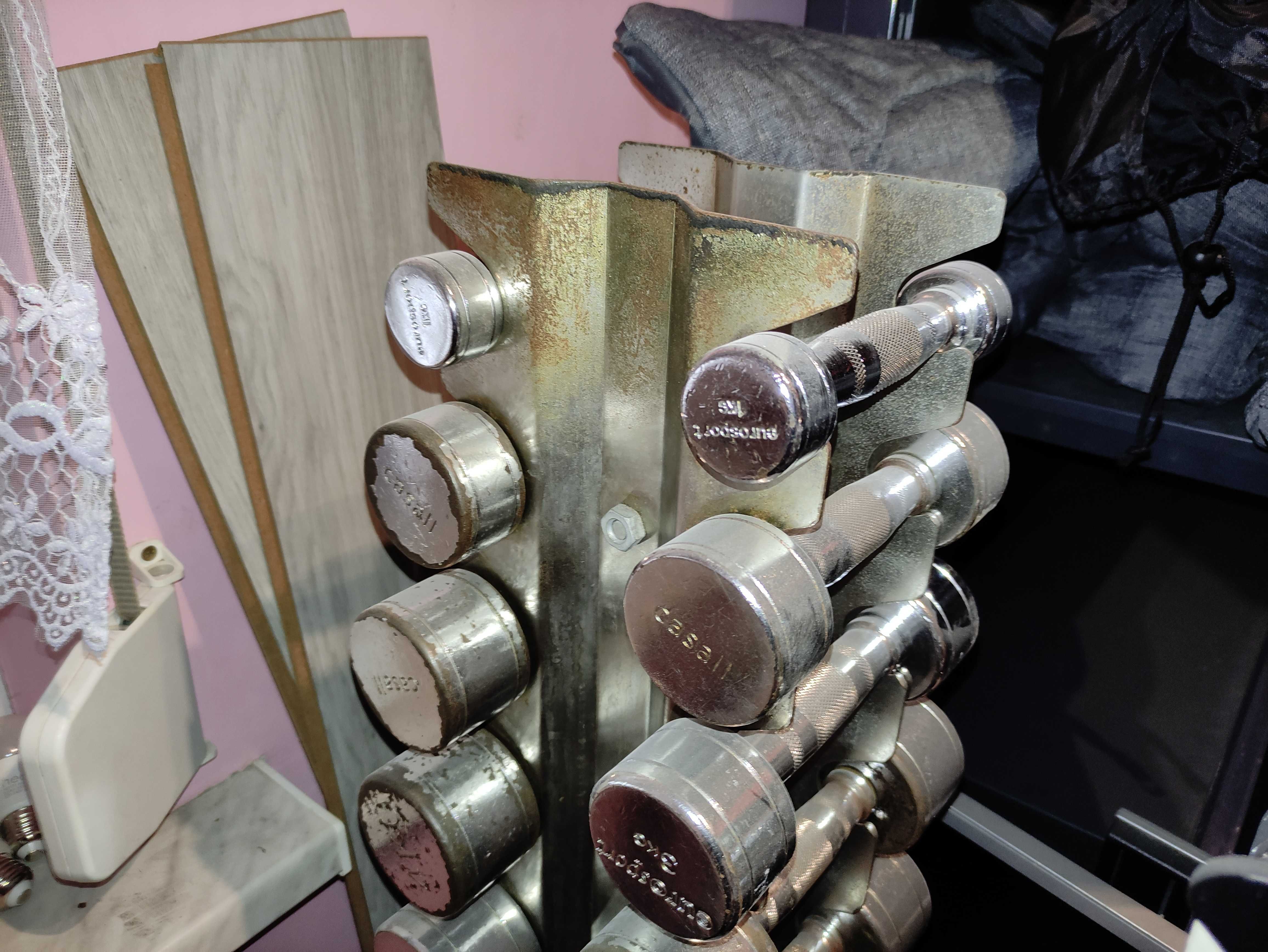 Zestaw hantli hantle 1-10kg stojak pionowy hantelki