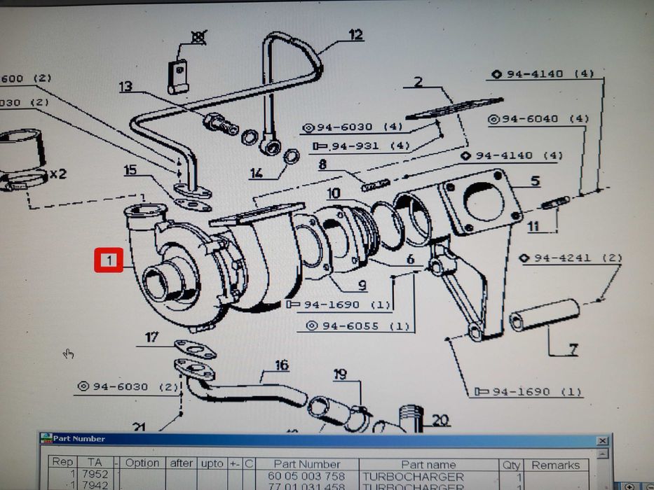 Turbosprężarka turbina turbo RENAULT 145.14 TD228-6 MWM oryginał