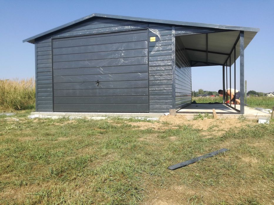 Garaż blaszak 4x5 +1,5 wiata, antracyt, grafit, drewnopodobny blaszany