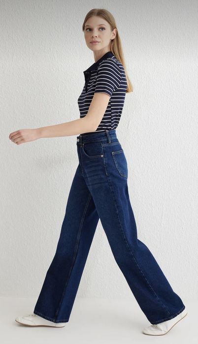 Джинси Trendyol темно-сині з високою талією та широкими штанинами