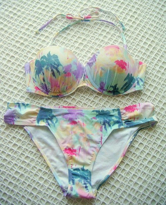 Bikini 40B L 85B  kwiaty print kostium strój kąpielowy push up floral