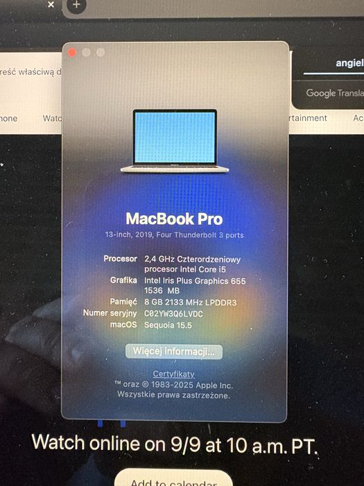 Macbook Pro 2019 4 wejscia thunderbolt