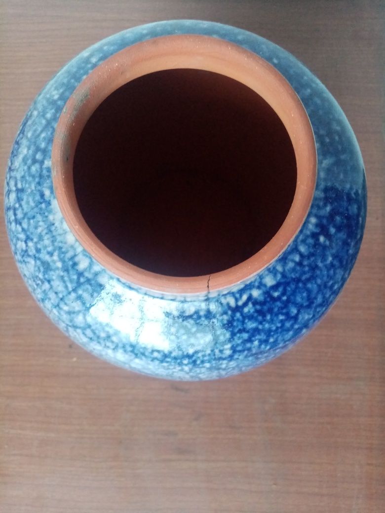 pote: cerâmica, vidrado, azul