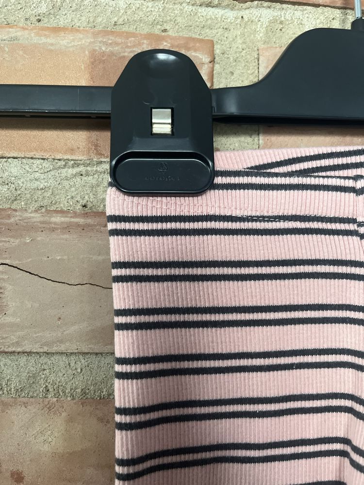 80 Primark leginsy prążkowane paski pudrowy róż czarny bawełna
