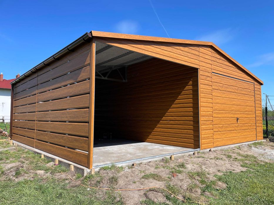 Garaż blaszany 4x6 plus wiata 3x6, konstrukcja ocynkowana. PRODUCENT.