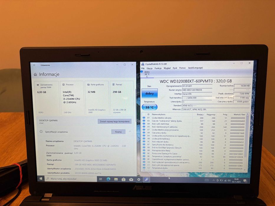 Laptop ASUS X54C i5 | 6GB RAM | Dysk 320GB |  Windows 10
