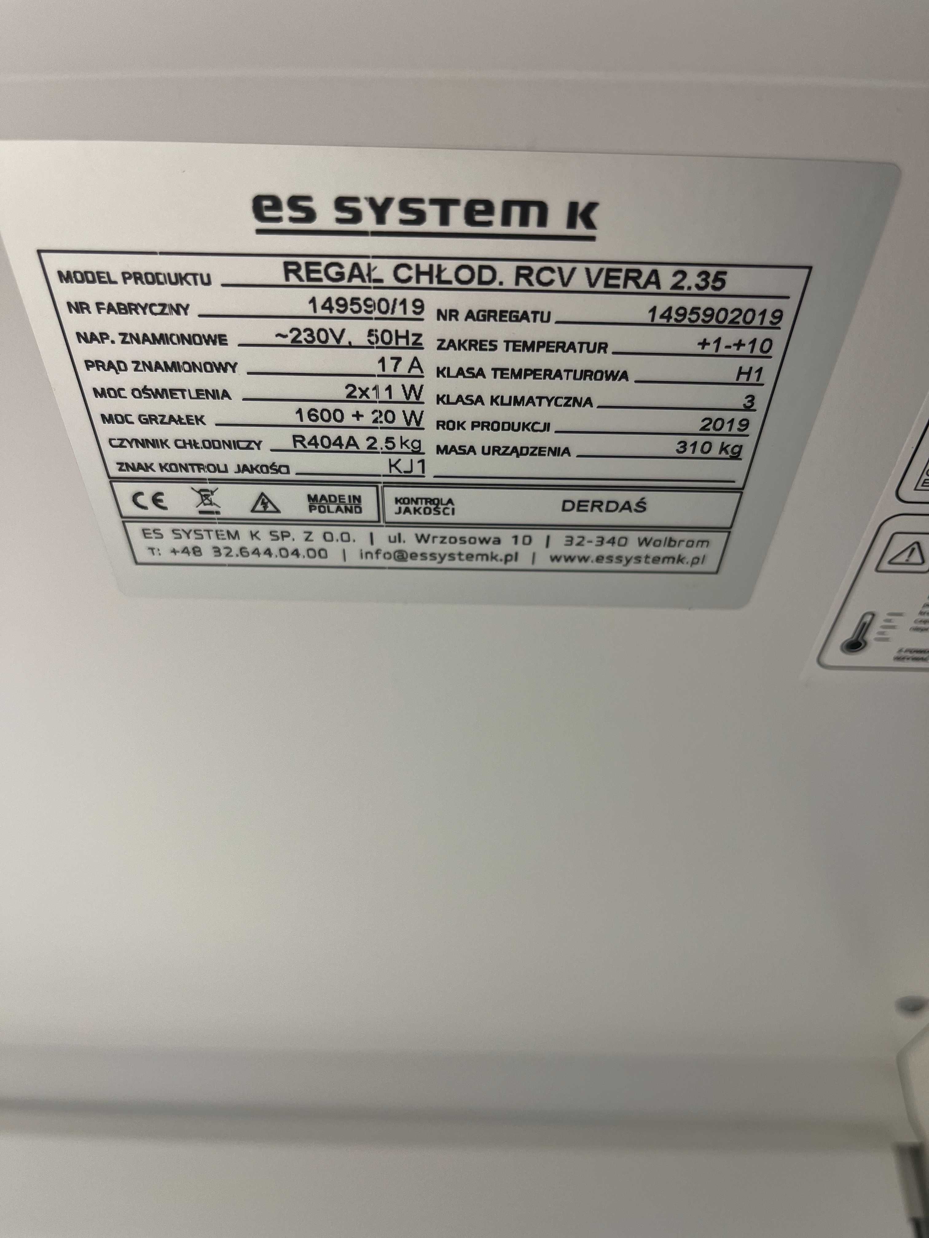 2019 r. Regał chłodniczy ES System K RCV VERA 4,6 m z agr. wew