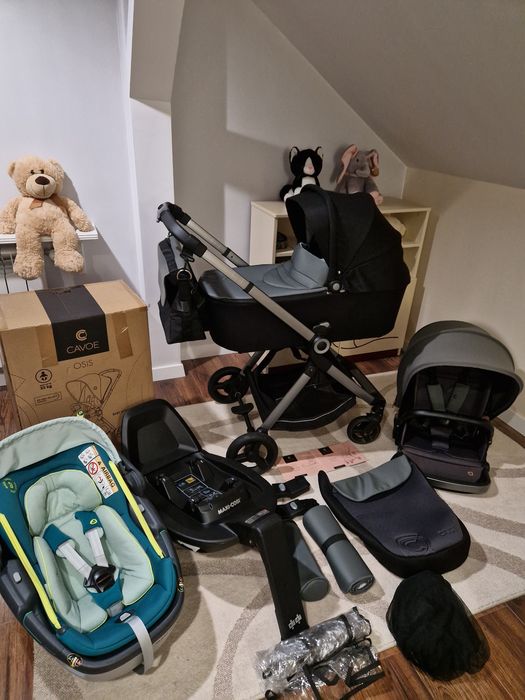 Wózek Cavoe 3w1,4w1, fotelik Maxi Cosi Coral z baza, lekki, nowoczesny