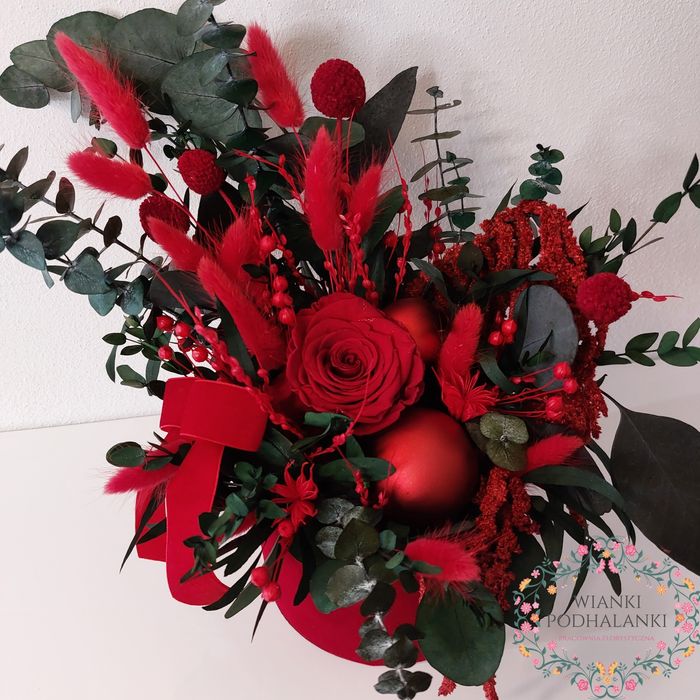 Box Flower Box świąteczny stroik ozdoba na stół komodę czerwony