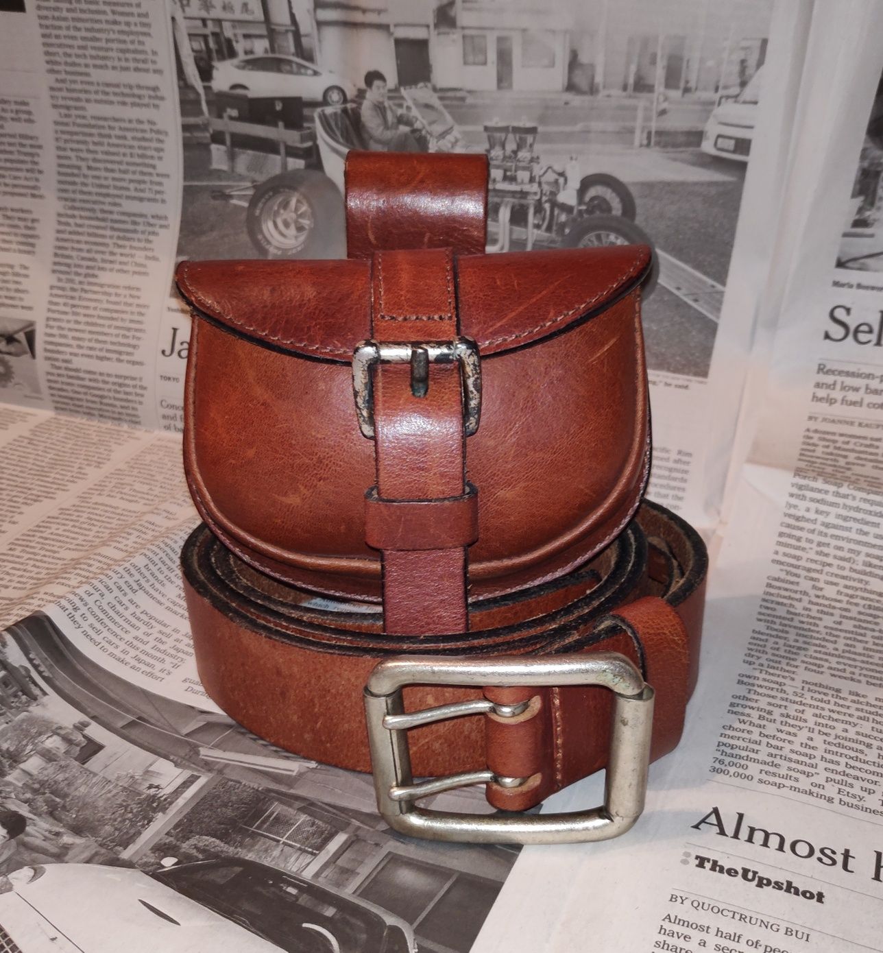 Кожаный комплект сумочка на пояс с ремнем Jackpot