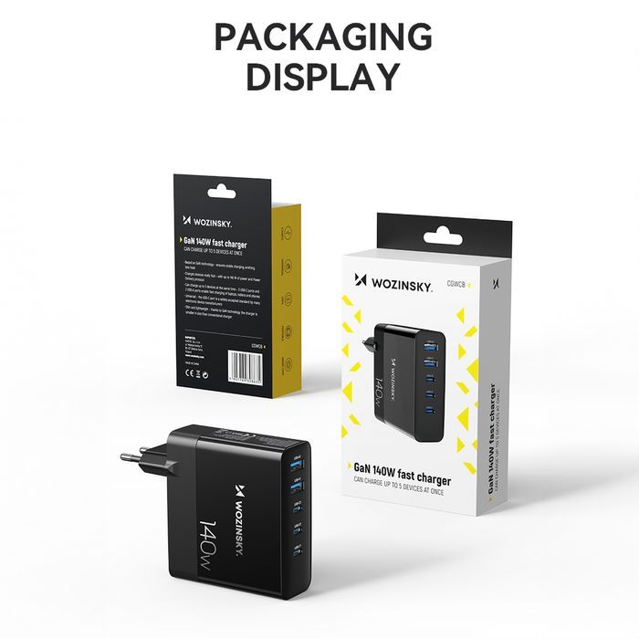 ładowarka sieciowa 100-240v gan 140w 3x usb-c / 2x usb-a czarna