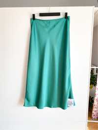 Szmaragdowa zielona piękna midi spódnica rozmiar XL marka ASOS satynow