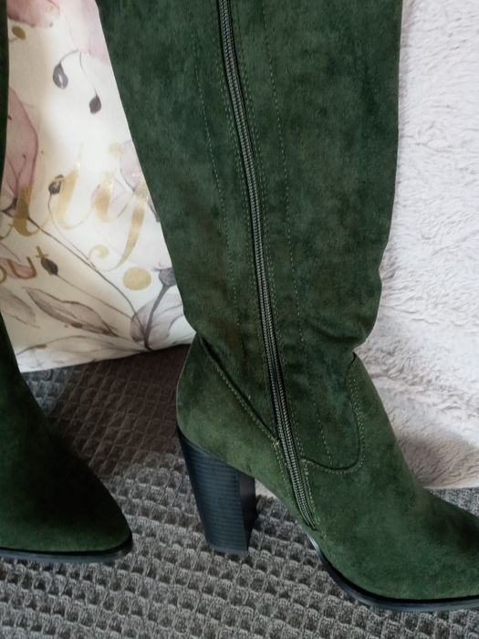 Kozaki nowe 36 zielen zamek welur miekkie