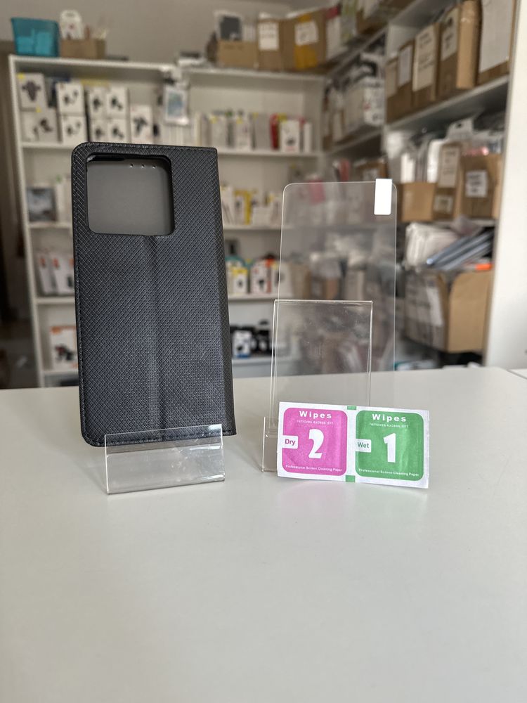Etui zamykane smart magnet czarne + SZKŁO do Xiaomi 13T / 13T PRO