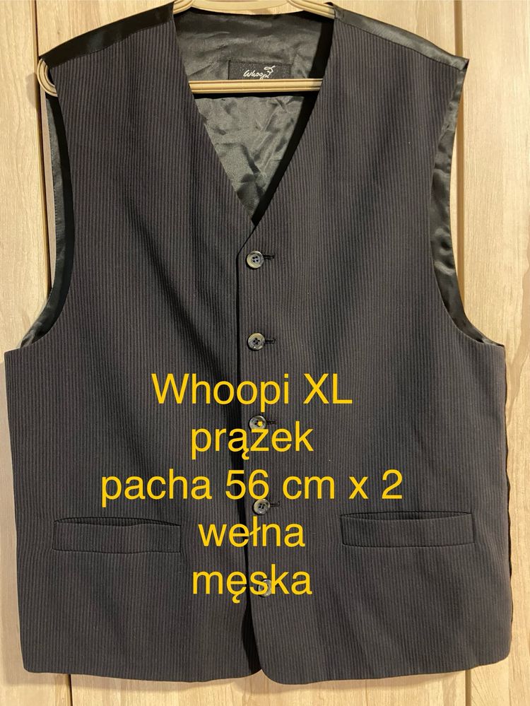 Whoopi XL czarna prążek wełna Męska kamizelka  Vintage